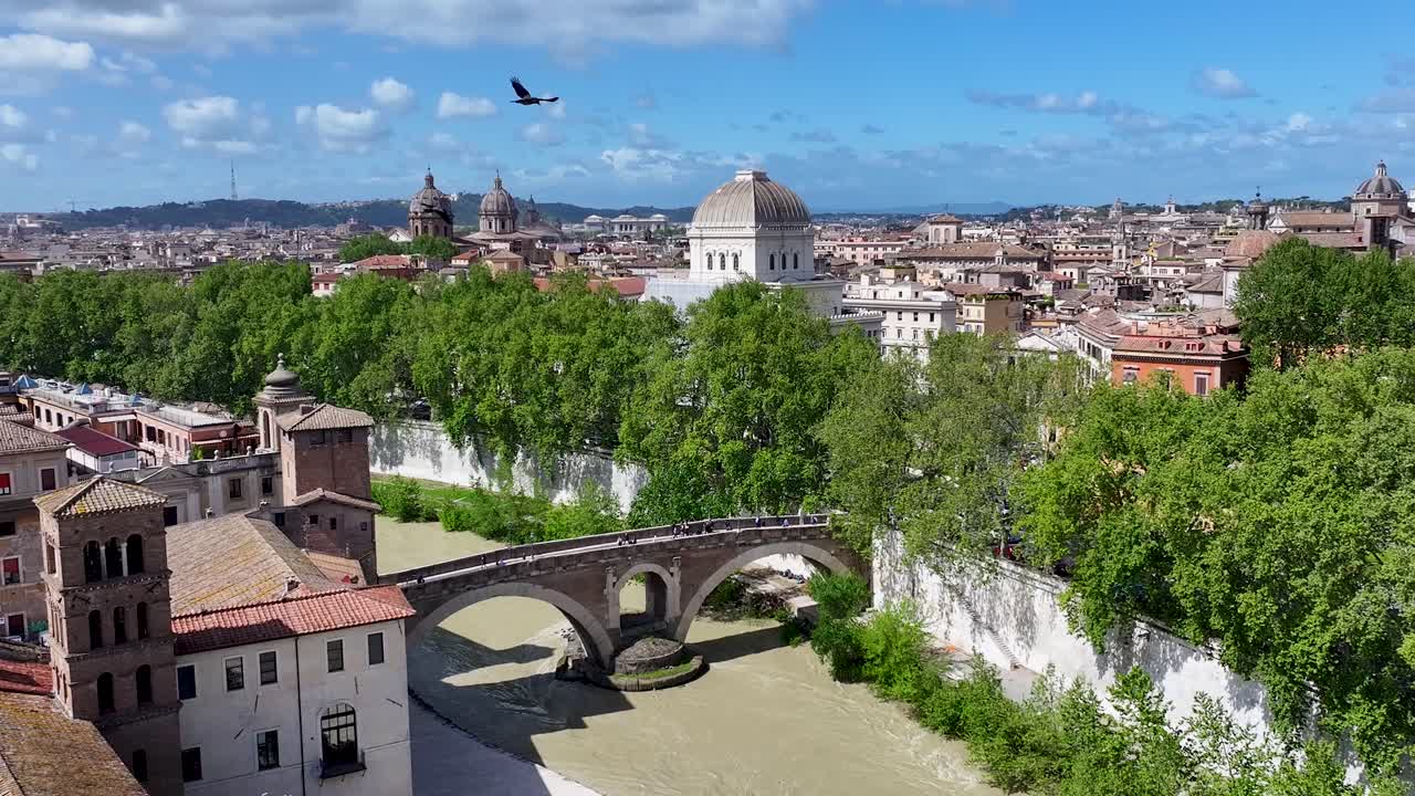 Rome Skyline At Rome In Lazio Italy. Medieval Buildings. Downtown District. Rome Skyline At Rome In Lazio Italy. Coastline Scenery. Tiber River Scene. Italy Skyline.