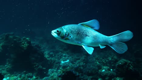 fish swimming in a dark underwater scene