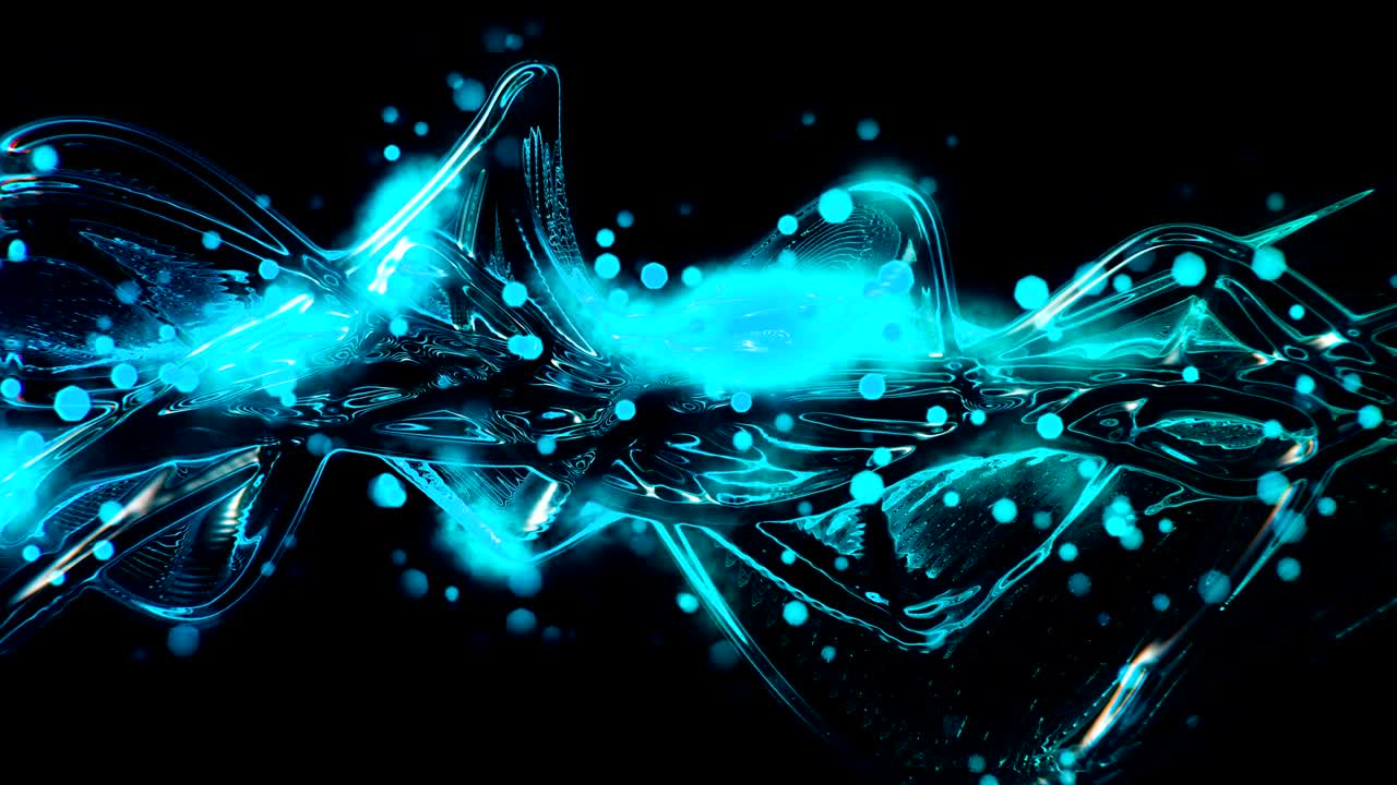 Abstract futuristic bright blue and cyan molten glass waves and ripple