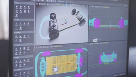 modelo 3d de un chasis de automóvil en software de diseño