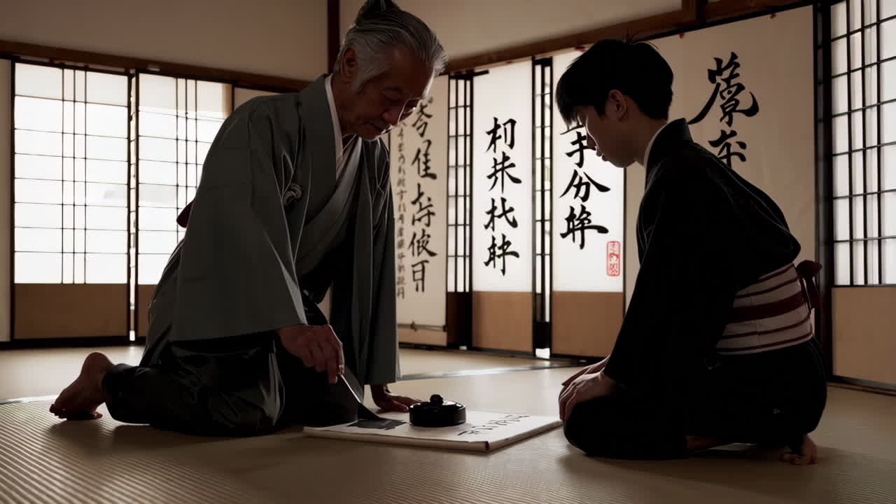 Japanese Calligraphy Master and Student
