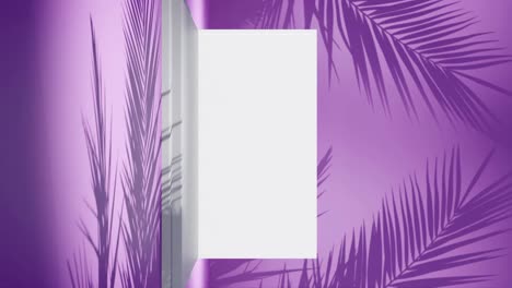 vertical of 3d rendering animation of remote working digital nomad travel concept with laptop and tropical palm beach background purple