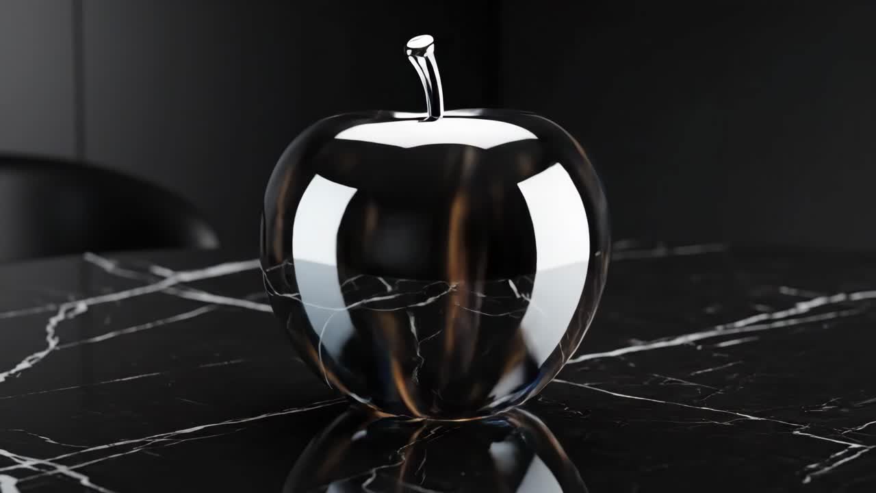 Apple sculptures on a black marble table
