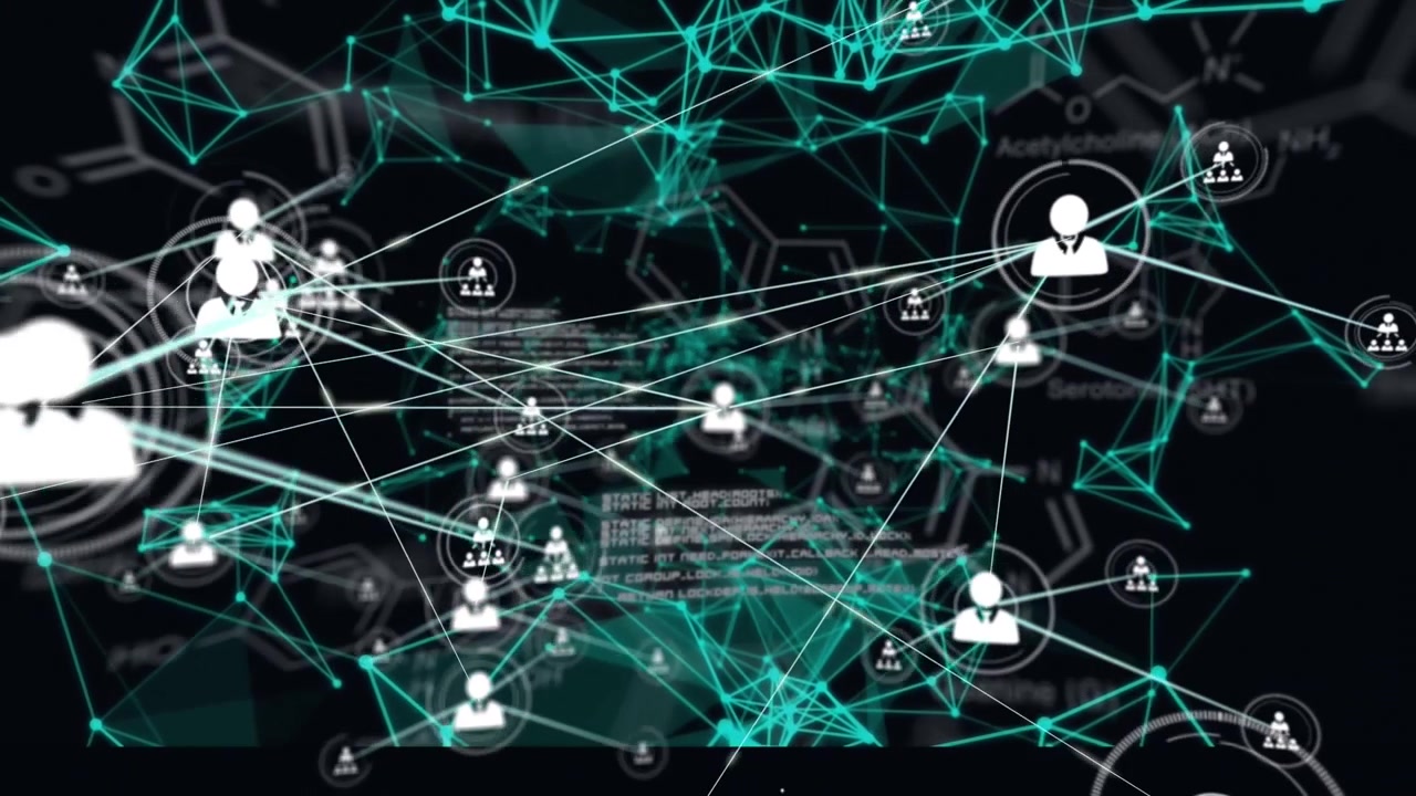 Animation of networks of connections and data processing over globe