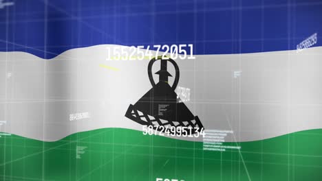animation of data processing over flag of lesotho