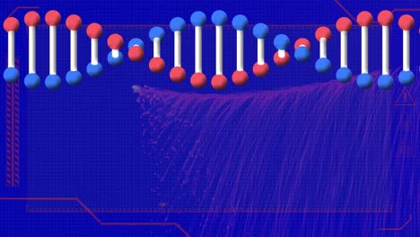 Animación-De-La-Cadena-De-ADN-A-Través-De-Una-Interfaz-Digital-Sobre-Estelas-De-Luz-Sobre-Fondo-Azul.