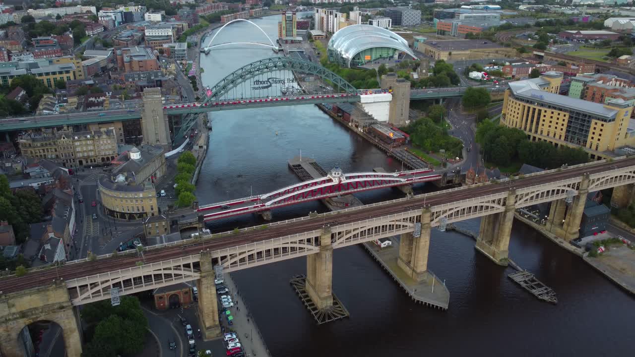 Aerial view with drone of Newcastle Upon Tyne Quayside