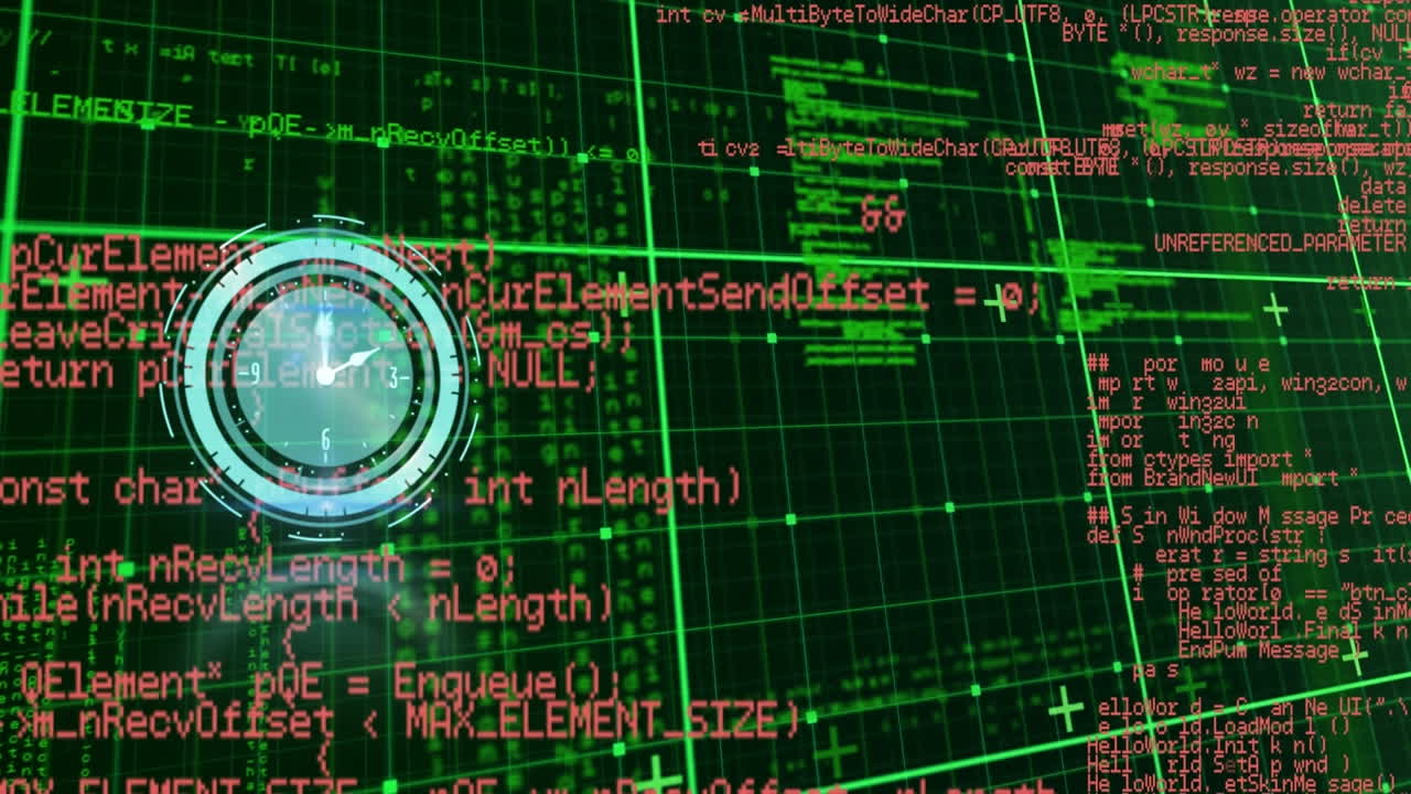 Animation of clock ticking over data processing on grid