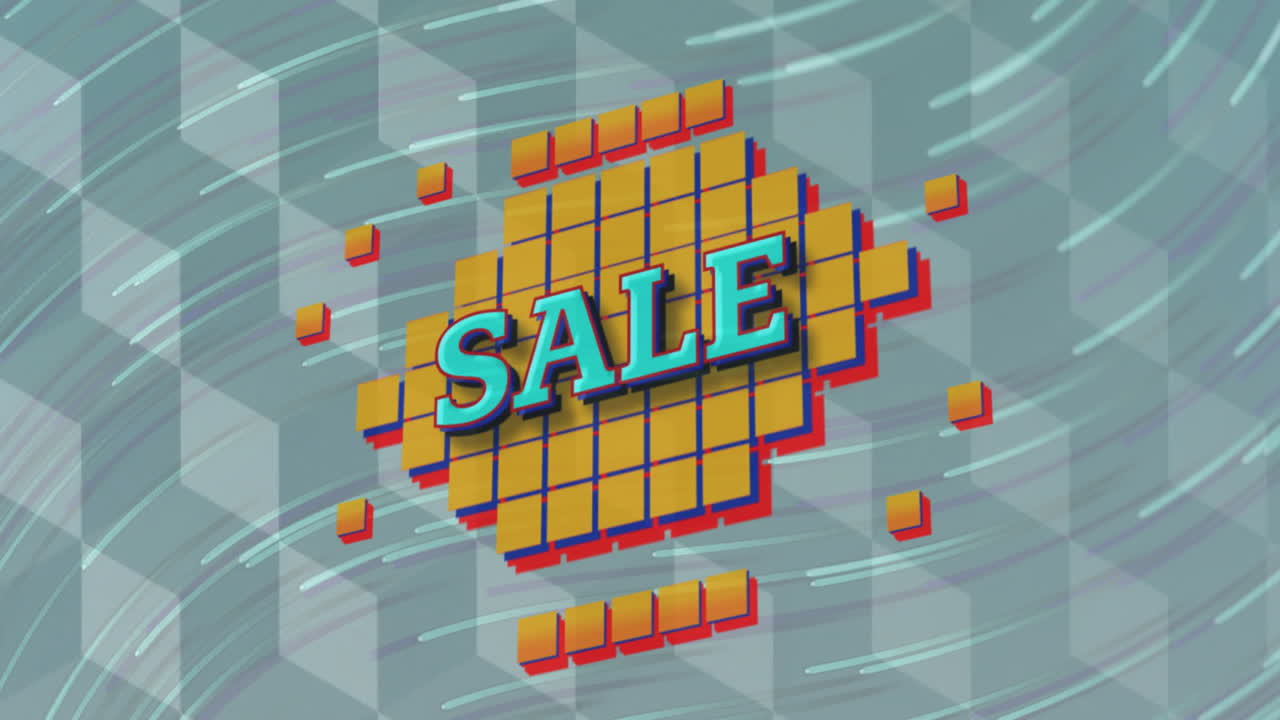 animación del texto de venta sobre el fondo del patrón retro