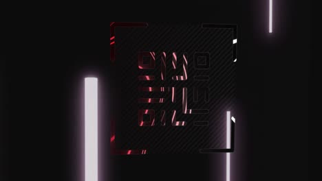 animation of qr code scanning with neon stripes on black background