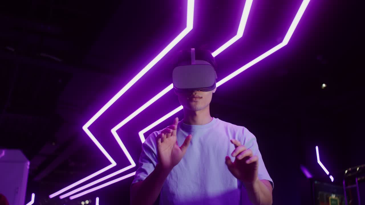 Man experiencing virtual reality with VR headset