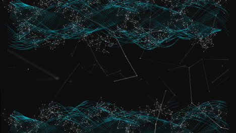 glowing waves and web of connections against black background