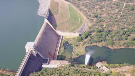 high drone shot of a dam and dam wall in south africa