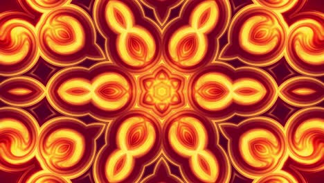 4k bucle sin costuras fondo abstracto como mandala adornado con ornamento de patrón en forma de flor rojo-amarillo o estrella hecha de gradientes fluidos. animación suave