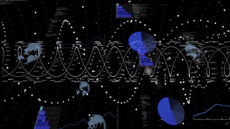 animation of data processing over spots on black background