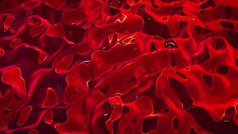 fondo fluido abstracto en bucle. hermosa superficie de vidrio ondulado de líquido rojo con patrón, color gradiente y ondas de flujo en él. bg creativo brillante con animación suave y suave.