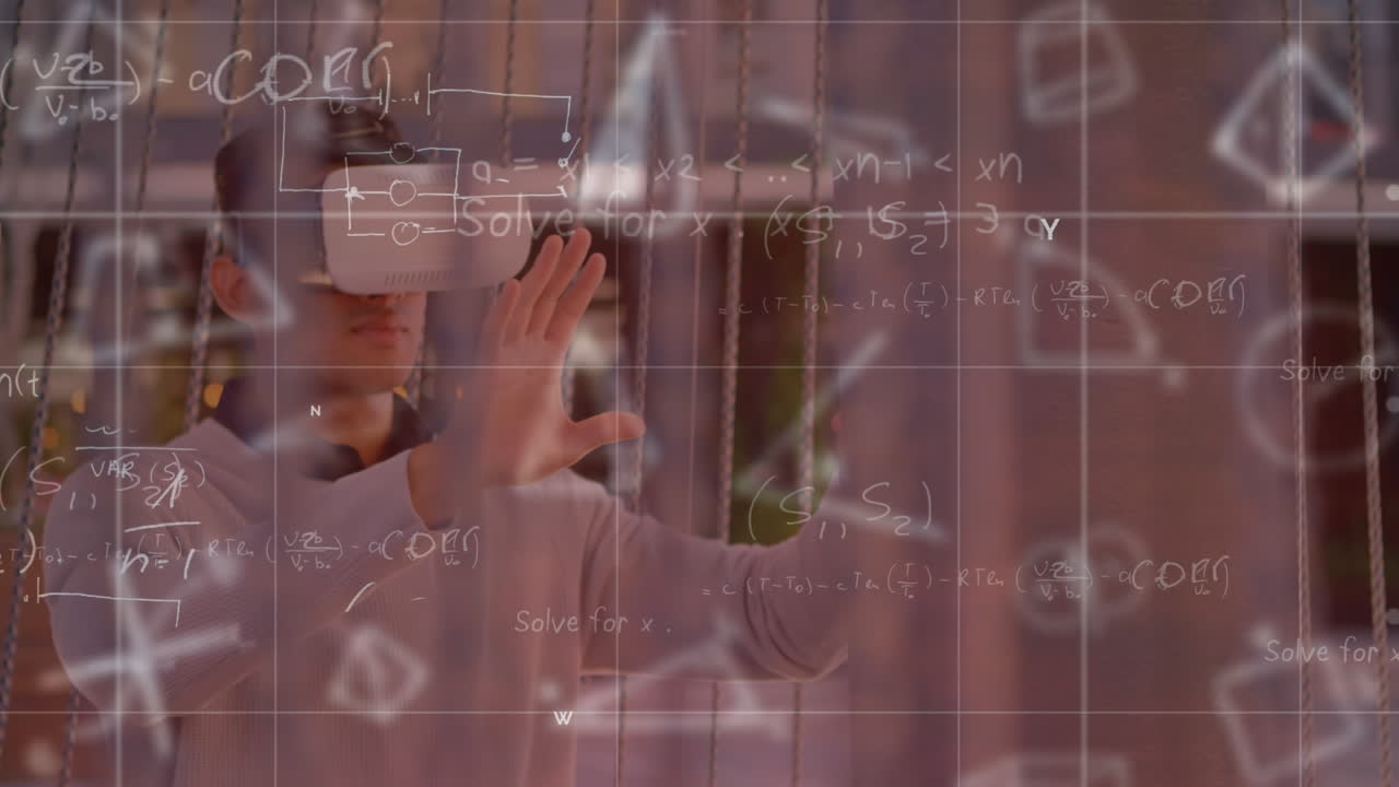 vr 헤드 ⁇ 을 사용하여 이중 인종 남성에 대한 수학 방정식의 애니메이션