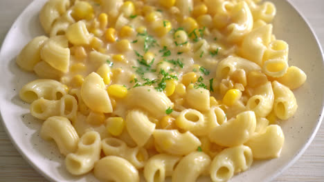 macaroni with creamy corn cheese on plate