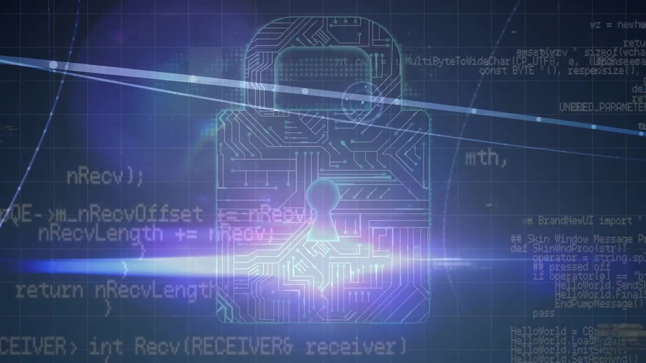 Abstract Digital Background with Data, Code, and Security Padlock
