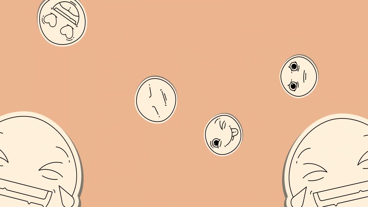 오렌지색 배경 위에 떨어지는 이모티콘의 애니메이션