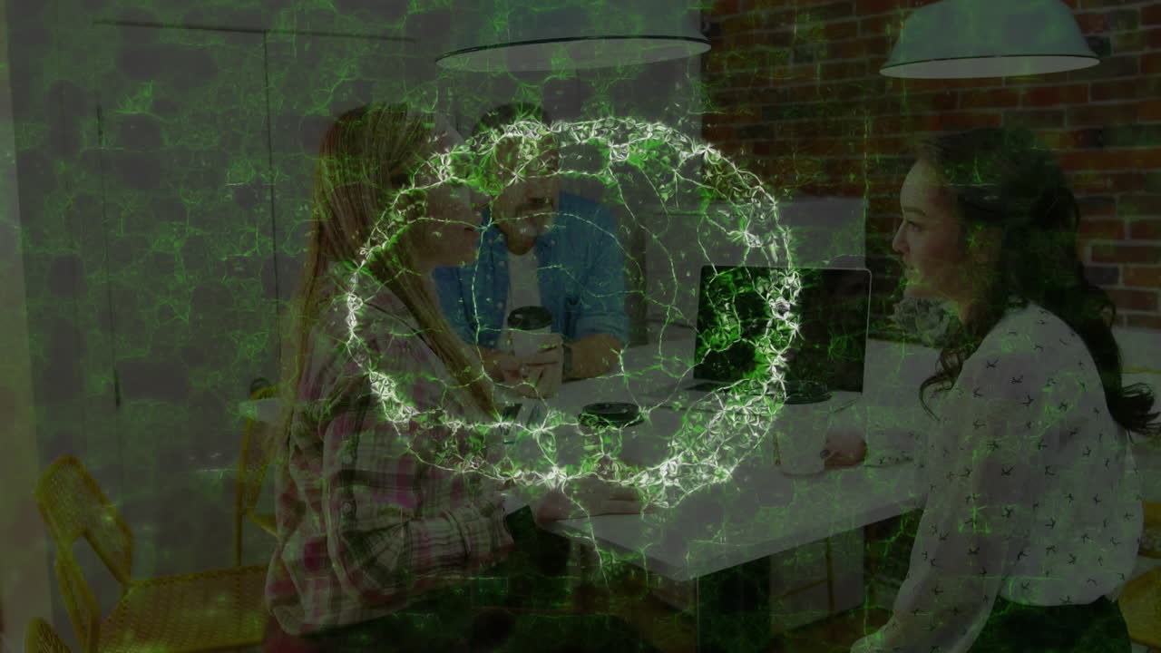 animación del cerebro humano y conexiones sobre personas de negocios en la oficina