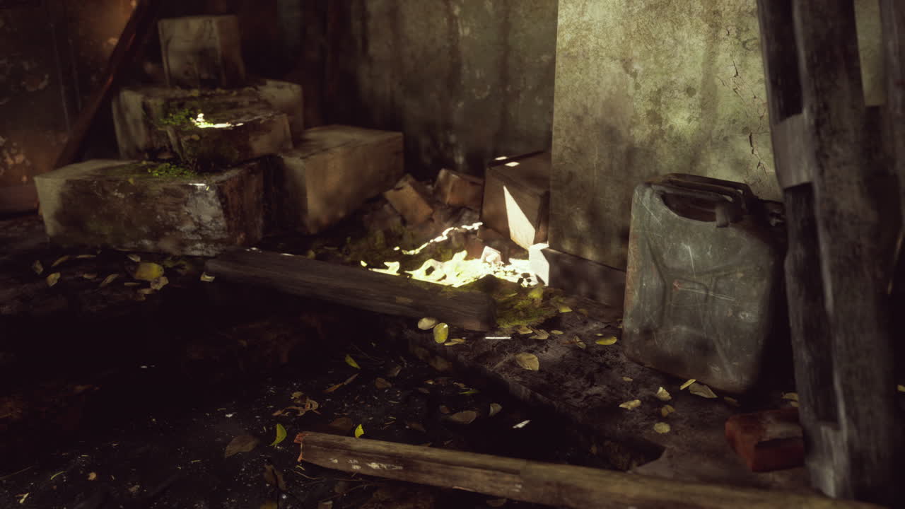 폐허가 된 버려진 식물로 뒤 ⁇ 인 내부