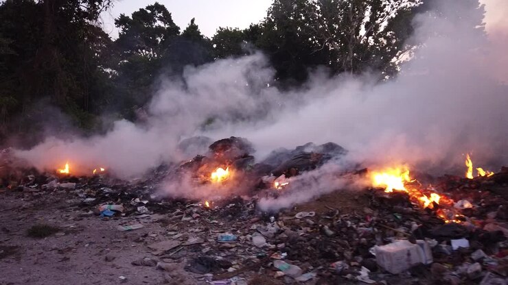 Waste being burned on a remote island in india in the andaman sea because waste removal of tourist hotel waste is currently unfunded by the indian government