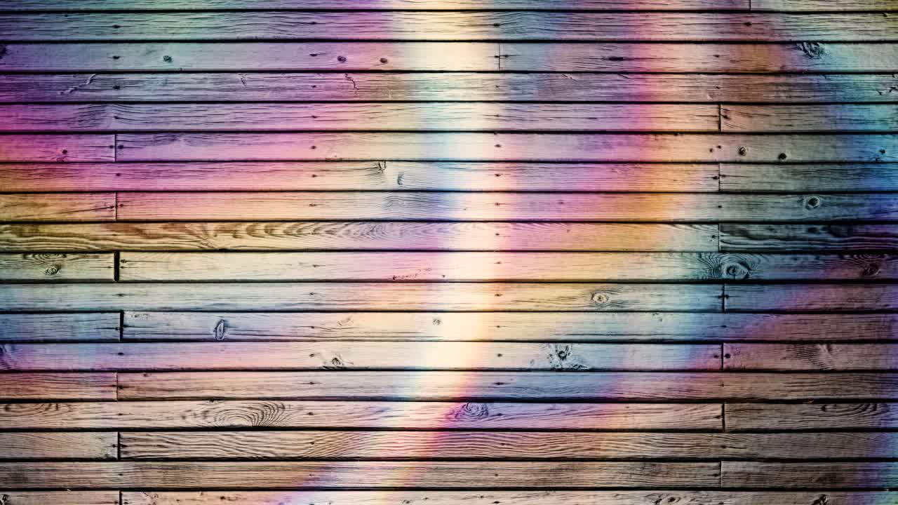 Colorful Light Reflections Moving on Wooden Wall