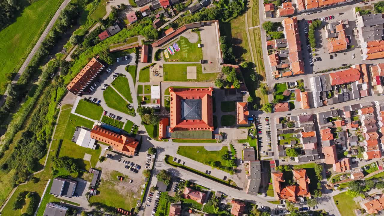 Drone top down of Gniew castle fortress symbolizing NATO east flank resilience
