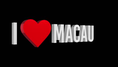 me encanta macao. texto y corazón en 3d. canal alfa