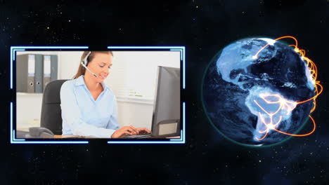 Earth-turning-next-to-a-video-of-women-making-calls-with-Earth-image-courtesy-of-Nasa,org