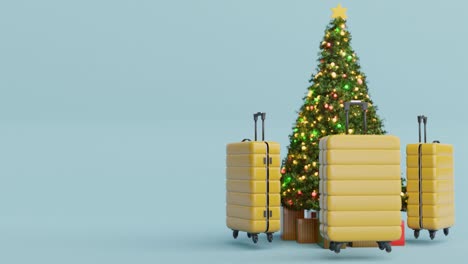 a christmas tree with suitcase. christmas trip concept