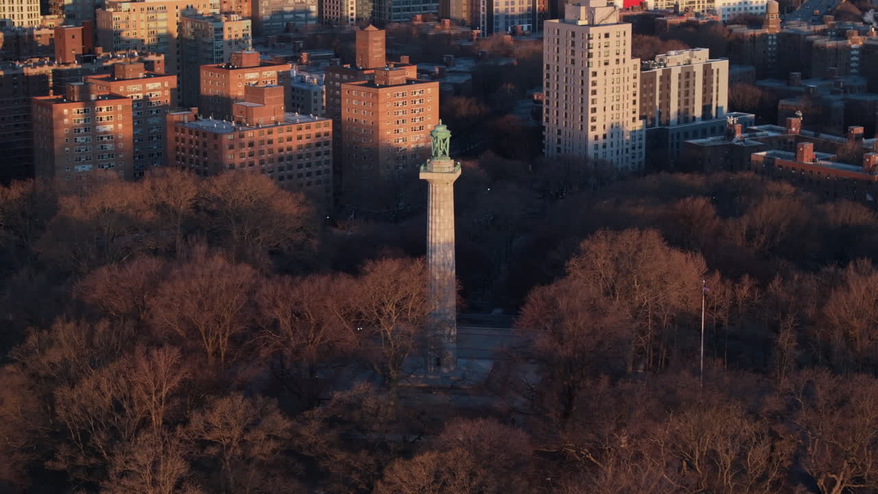 Aerial view of the Prison Ship Martyr's Monument. Shot on a winter morning in Brooklyn’s Fort Greene Park