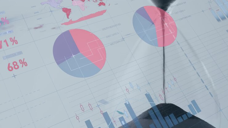 Animation of statistics and financial data processing over hourglass