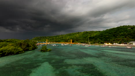 Bali,-Indonesia---The-Famous-Yellow-Bridge-Between-the-Islands-of-Nusa-Ceningan-and-Nusa-Lembongan---Aerial-Drone-Shot