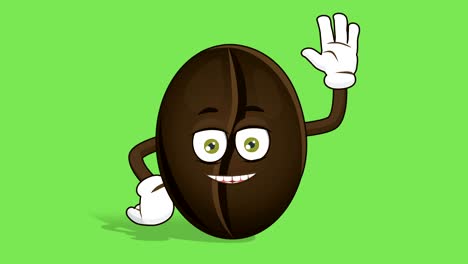 cartoon coffee bean hi greeting hello with face animation alpha matte