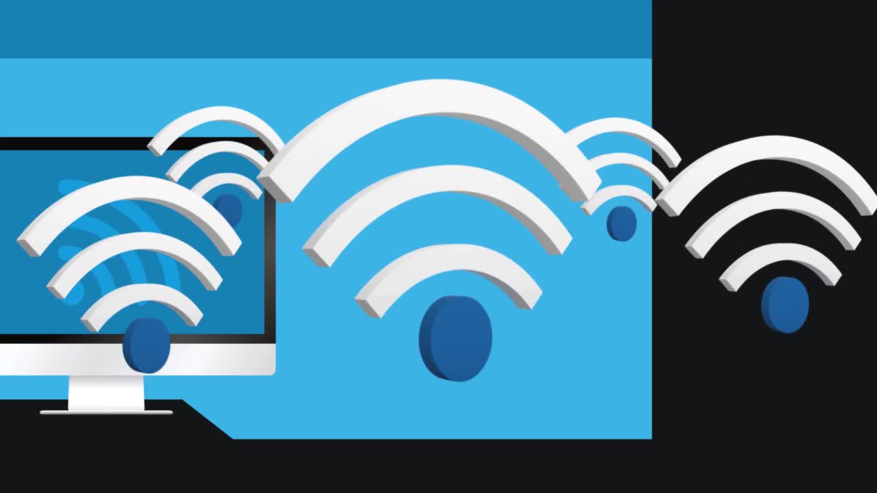 Animation of wifi icons over computer