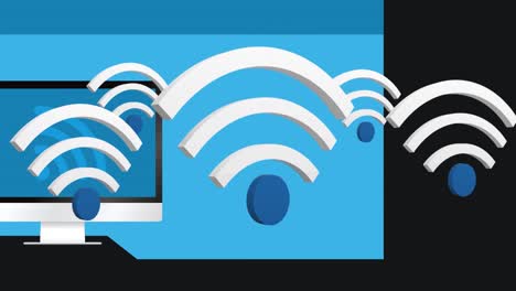 animation of wifi icons over computer