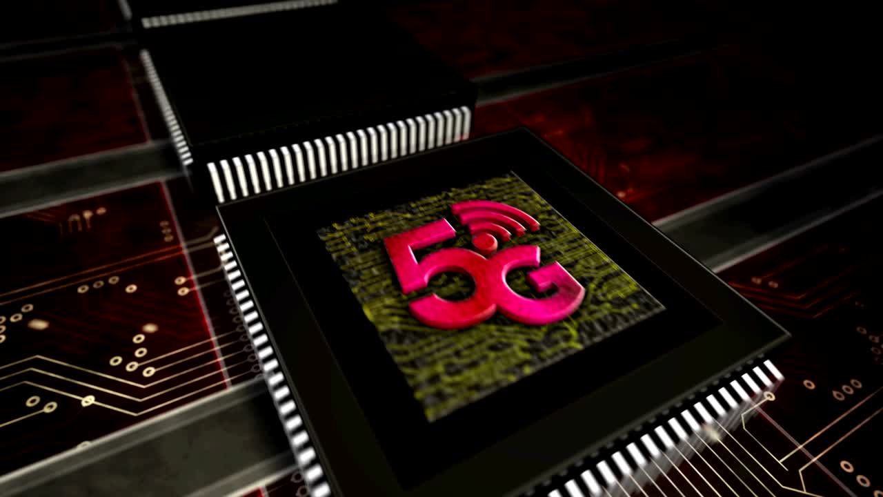 5G mobile communication metal symbol in processor factory loopable
