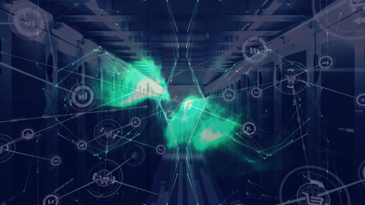 Animation of network of connections over server room