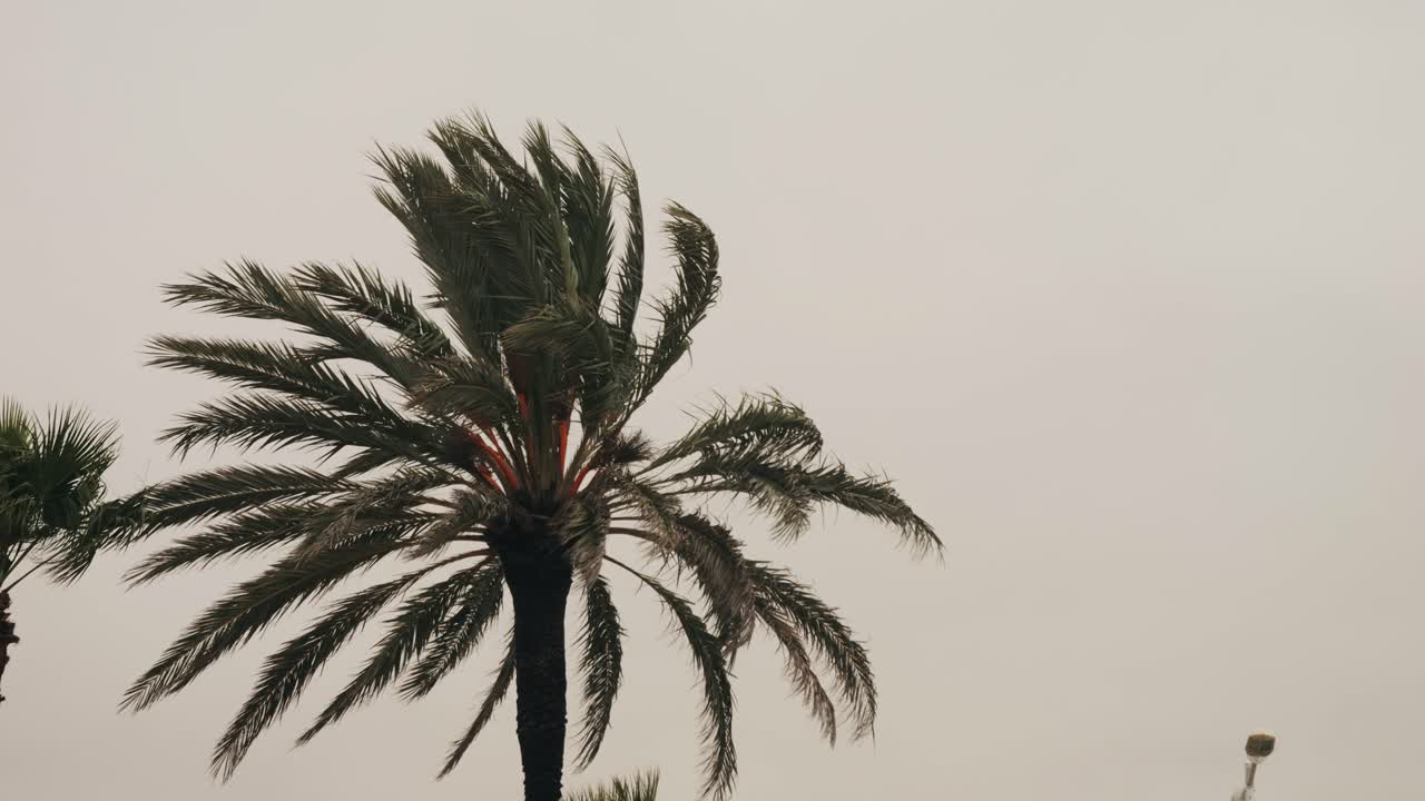 Stormy weather along the beaches of Spain Barcelona, Barceloneta view during the rain