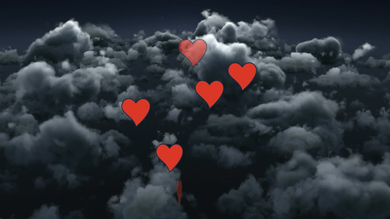 다중 구름의 디지털 애니메이션 하늘의 구름에 떨어지는  반점