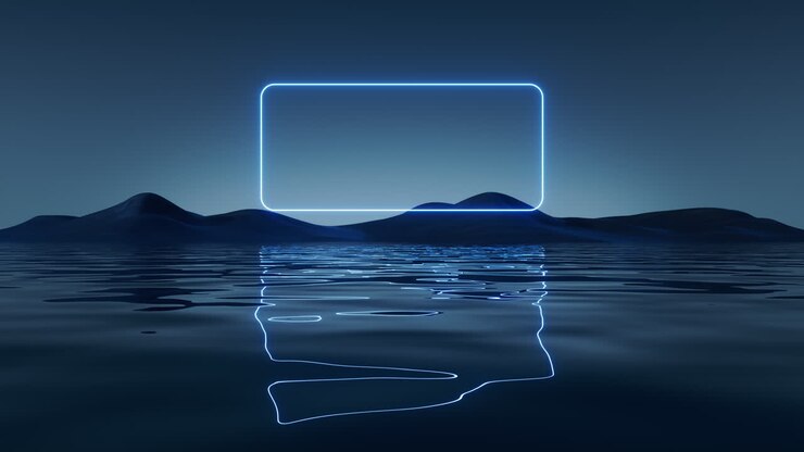 Mørk sø med glødende neonlinjer, 3D-gengivelse