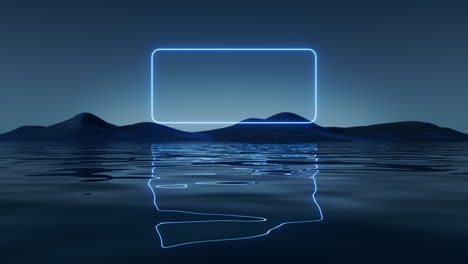 dark lake with glowing neon lines, 3d rendering.