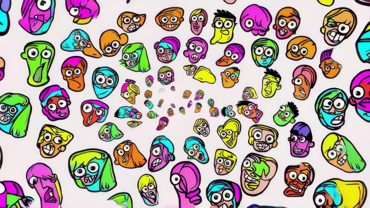 Vibrant Abstract Cartoon Heads Pattern