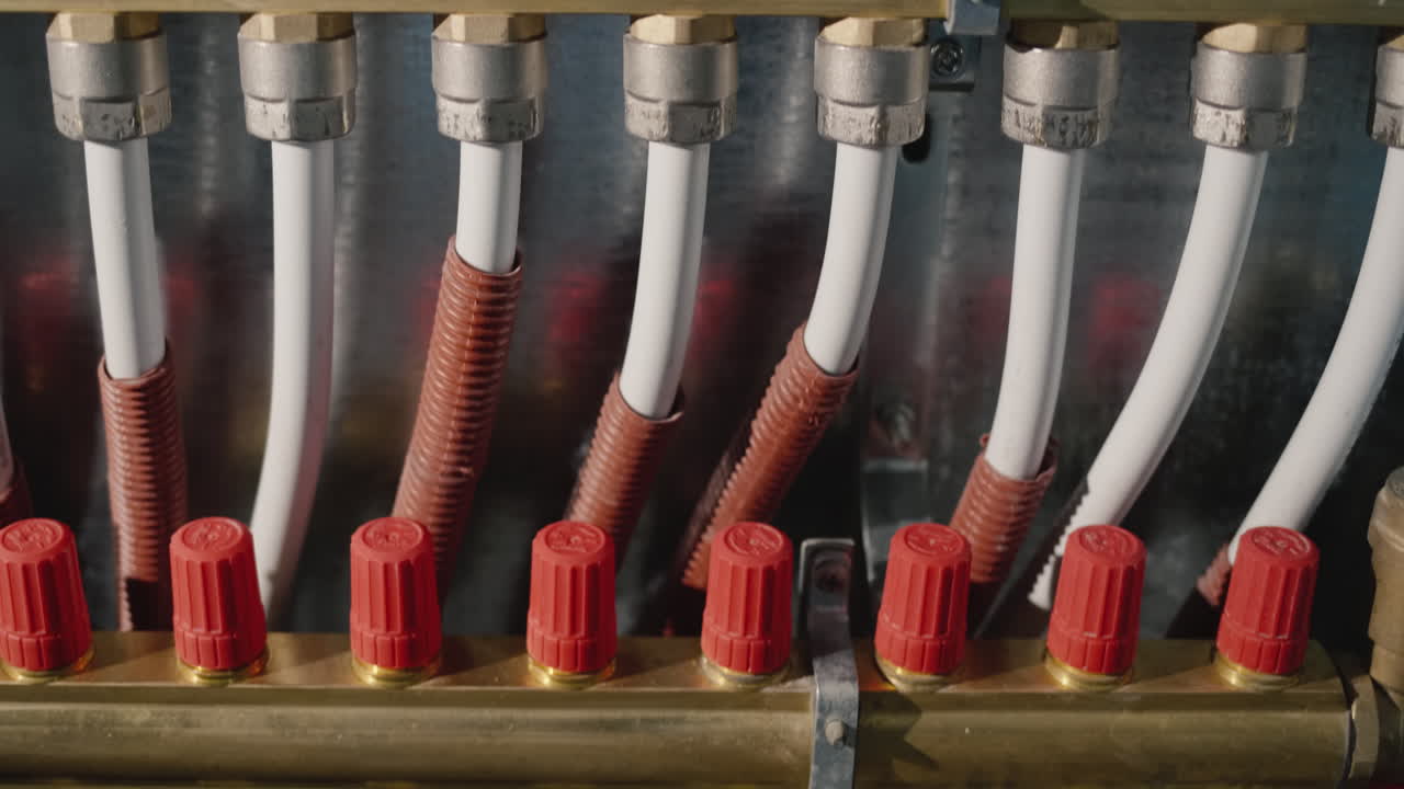 tiro inclinado: peine de distribución de un moderno sistema de calefacción de una casa privada. ahorro de energía e innovación