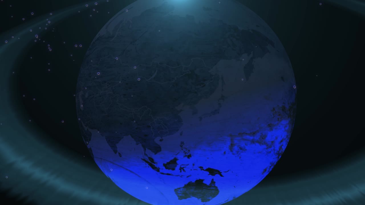 지구 위의 해가 뜨는 현실적인 지구와 우주에서 밤의 불빛 파란색 배경