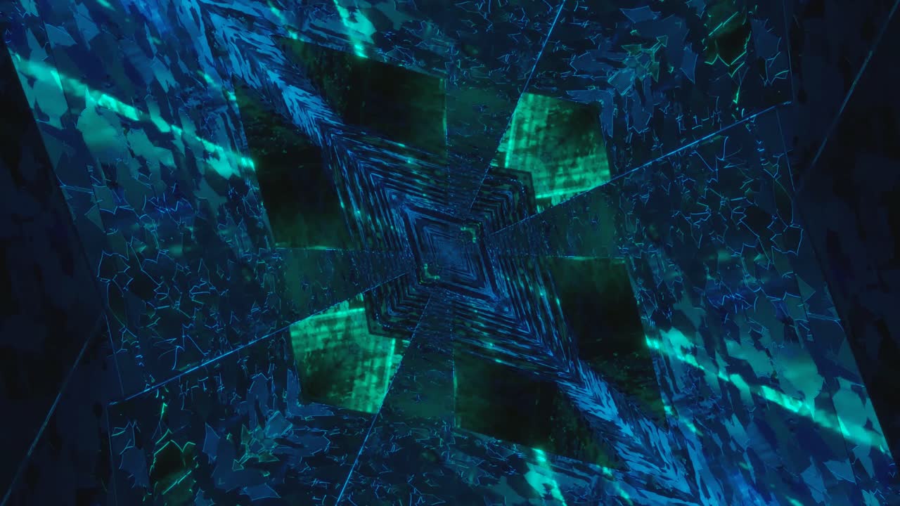Experience a captivating tunnel journey with vibrant blue and green colors. This seamless loop creates an engaging atmosphere perfect for screensavers or visual displays