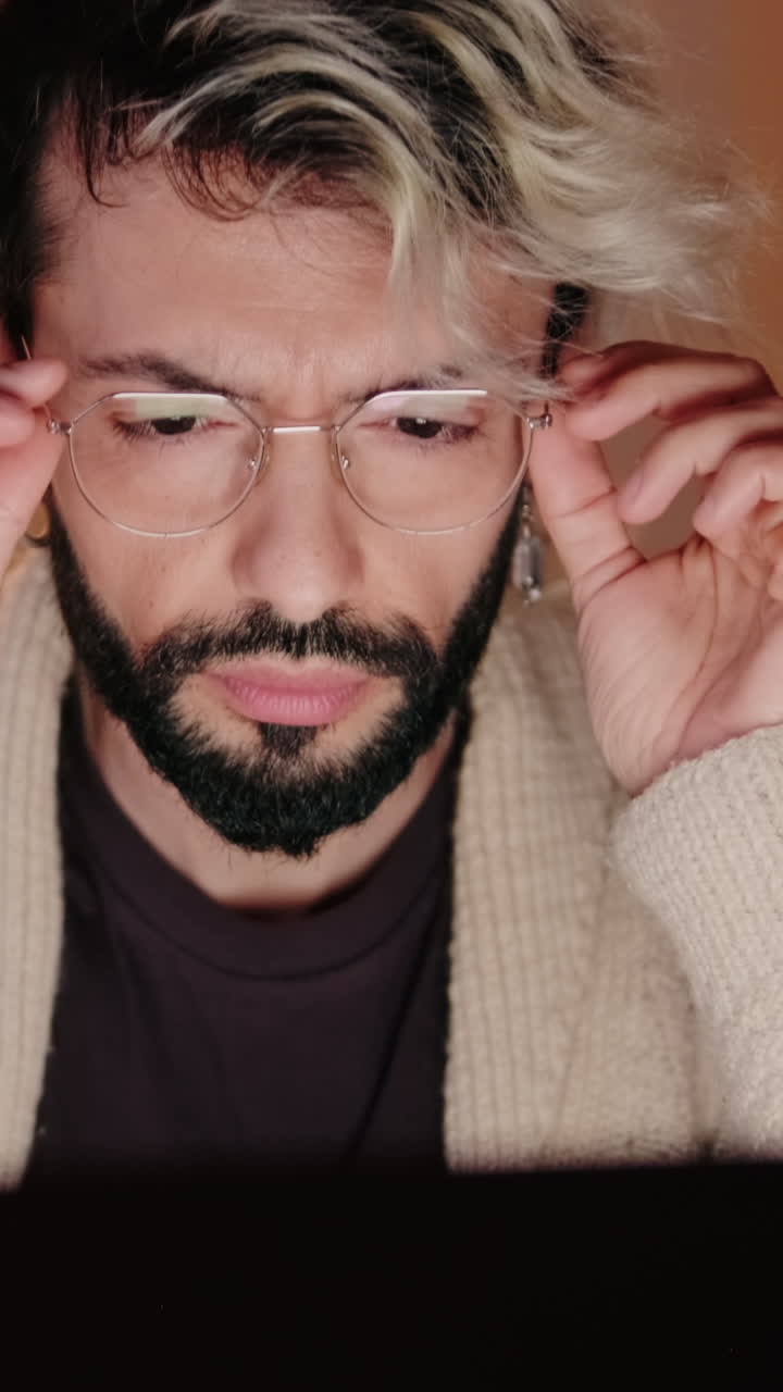 Gay Couple at Home: Working Late on Laptop