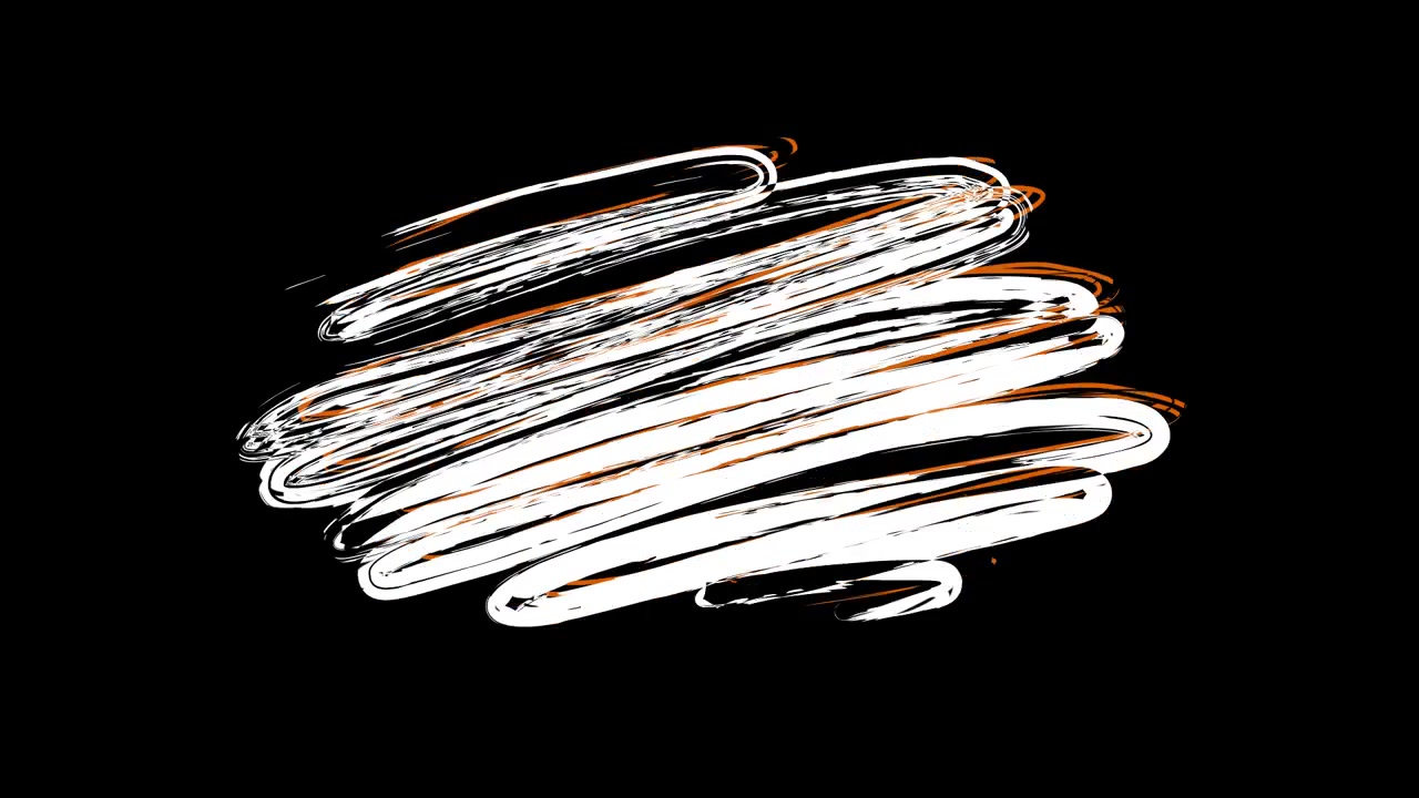 Animated White and Orange Scribble Brush Stroke on Black Background